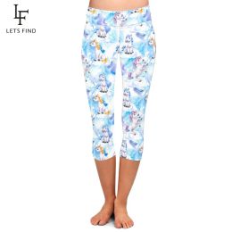 Leggings LETSFIND 220gsm Double Side Brushed Milk Silk Print 3D Baby Unicorns Pattern High Waist Slim MidCalf Leggings