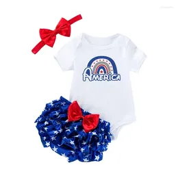 Clothing Sets 4th Of July Baby Boy Outfit Short Sleeve Letter Print Romper Stars Shorts Red Headband Fourth Summer Clothes