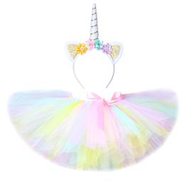 Dresses Pastel Unicorn Tutu Skirt for Baby Girls Dance Tutus Kids Tulle Skirts for Birthday New Year Costume Toddler Outfits 3m14 Years