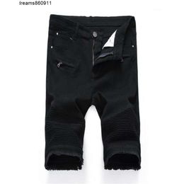 Jeans Denim Shorts Men Summer Stretch Slim Fit Short Mens Designer Cotton Casual Distressed Black Jean Knee