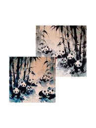 Double-Sided Cashmere Scarf Warm Soft Square Bandanas Women Wool Hand Rolled Shawl Bag Hair Neck Belt Decoration Accessories 65CM panda animal