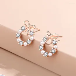 Stud Earrings 925 Sterling Silver Sweet Bowknot Earring For Female Simple Girl Heart All-matching Pearl Garland Birthday Gift