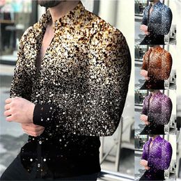 Golden 5-color shirt fashion lapel long sleeve mens shirt simple casual mens street dance shirt T-shirt 6XL party shirt 240314