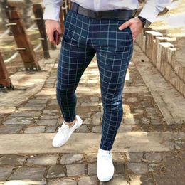 Men's Pants Men Casual Fashion Loose Plaid Oversize Formal Leisure Stretch Skinny Straight Man Y2k Clothing Work Trousers Pantalones