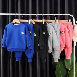 Baby Warm Sets Spring Autumn Trend Suit Boys Girls Sweatshirt Outfit Kids Cotton Top Casual Sports Pants 2Pcs 114Y 240313