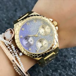 2024 TOP Brand Watches women Girl crystal 3 Dials style dial steel metal band quartz wrist watch GS8309