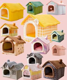 Cat Bed Bedroom Warm Cave Doghouse And Removable Cushions Soft Indoor Enclosed House Sofa Kitten Pet Supplies 240304