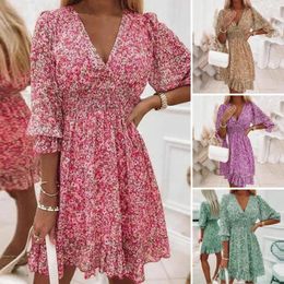 Party Dresses Floral Print Dress Bohemian Mini With Ruffle Edge V Neck Women's A-line Summer Beach Vacation Outfit Tight