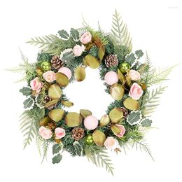 Decorative Flowers Artificial Christmas Ball Wreath With Rose Pinecone For Front Door Wall Window Farmhouse Home Decoration