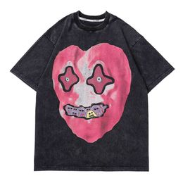 2024 Mens Hip Hop Fashion Brand Wash T-shirt Funny Love Print T shirts Womens Harajuku Pure Cotton Short Sleeved Top 0317