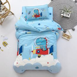 Childrens Cotton Threepiece Set Kindergarten Nap Cartoon Bed Sheet Quilt Cover Bedding Kit Pillowcase CP27 240304