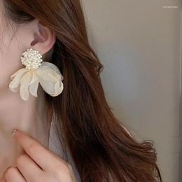 Dangle Earrings 2024 Sweet White Flower Women Fabric Big Floral Fashion Drop Statement Jewellery Gift