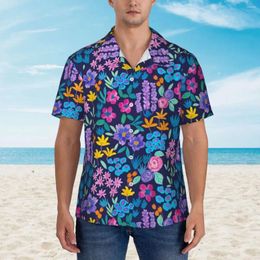 Men's Casual Shirts Bright Flowers Hawaiian Shirt Men Beach Vibrant Floral Short Sleeves Y2K Funny Custom Vintage Oversized Blouses