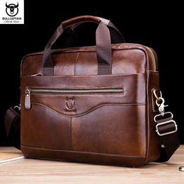 BULLCAPTAIN Briefcase Shoulder Messenger Bags Mens Genuine Leather 14-inch Laptop Bags Mens Briefcase Office Business Handbag 240309