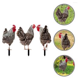 Garden Decorations 3 Pcs Decorative Inserts Yard Chicken Sign Backyard Acrylic Ornament Emblems Stake Adornment Wood Pile Lawn