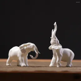 Decorative Figurines China White Elephant Blanc De Chine Artwork Dehua Ceramic Handicraft Mini Animal Figurine Art Collections Neo Chinese
