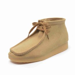 HBP Non-Brand Women Men Suede Genuine Leather Lace-Ups Moccasin Ankle Wedges Platform Wallabee Boots