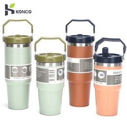 Thermos Bottle Coffee Cup Stainless Steel Tumbler with Straw Handle Double Walled Travel Mug Vacuum Flask Car Water Bottle 240311