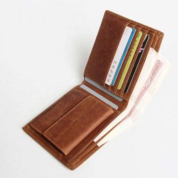 Designer Wallet Mens Crazy Horse Head Layer Cowhide Short Wallet Youth Genuine Leather Drivers License Money Clip Gifts to Boyfriend and Dad