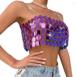 Women's Tanks Sexy Sequins Chain Backless Beach Coverups Crop Top Shirt Hollow Out Sleeveless Clubwears