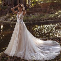 BONJOURY Pastrol Wedding Dress V-neck Tank Sleeveless For Women Bridal Vestidos De Noiva Custom Made Appliques Formal 240314