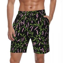 Men's Shorts Pink Floral Print Board Summer Green Leaves Running Surf Beach Male Comfortable Retro Design Oversize Trunks