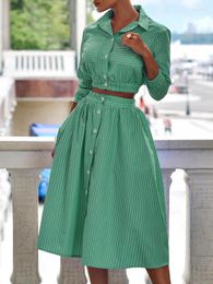 Work Dresses 2024 Fashion Spring And Autumn Temperament Dress Sets Long Sleeve Striped Shirt Suit Skirt Two-piece Women