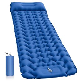 Mat Camping Sleeping Pad with Pillow Portable Foldable Iatable Mattress with Bag Portable Folding Foot Pump Single Sleeping Roll