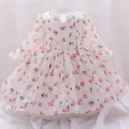 Girl Dresses Flower Baby Dress Wedding Born 1st Birthday Evening Party Kids Princess For Long Sleeve Bridemaid V-neck Gown