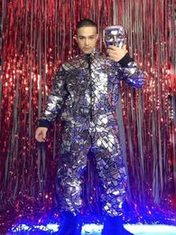 Stage Wear Sparkly Sequin Jumpsuit Nightclub Birthday Prom Party Outfit Men Dancer Singer Show One Piece Costume