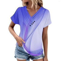 Damen-T-Shirts, Sommer-Tops für Frauen, Muster, V-Ausschnitt, kurze Ärmel, bequeme Damen-T-Shirts in Übergröße, Kleidung, Blusas