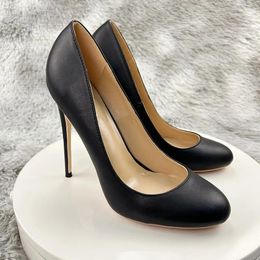 Dress Shoes NoEnName_Null Elegant Women Matte Black Round Toe High Heel Formal 10cm 12cm Slip On Stiletto Pumps Customizable