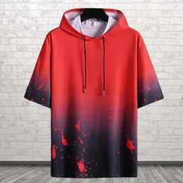 Men's Casual Shirts Summer T-shirt Gradient Splash Ink Print Contrast Colour Pullover Streetwear Top Student Clothes