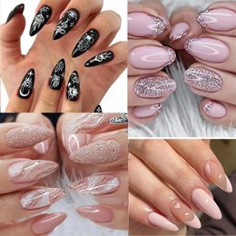 New Semi-cured Nail Sticker Solid Colour Gel Nail Tip Package Full coverage Adhesive Nail Decal Nail Gel Accessories Expensive long nail charms press on nails