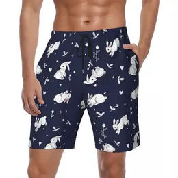 Men's Shorts Swimsuits White Print Board Summer Cute Hawaii Short Pants Male Sports Surf Breathable Swim Trunks