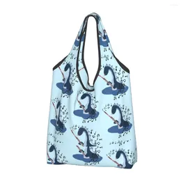 Shopping Bags Bassoon Sea Monster Groceries Tote Bag Women Funny Music Notes Shopper Shoulder Large Capacity Handbag