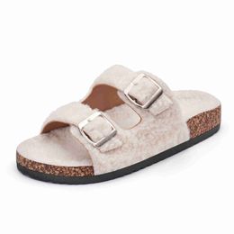 HBP Non-Brand Mens And Womens Flat Slide Sandals Two Straps Buckle Slip on Slides Arch Support Synthetic Fur Garden Shoes