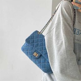 Lingge Chain New denim blue flap lock buckle single shoulder crossbody versatile 60% Off Store Online