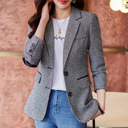 Women's Suits 2024 Fashion Grey Blazer Women Jackets Outerwear Coat Office Ladies Work Business Female Tops