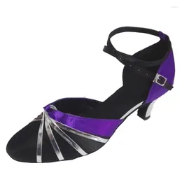 Dance Shoes Customised Heel Women's Closed Toe Ballroom Indoor Socials Party Modern Latin Salsa Ankle Strap Purple Colour Shoe