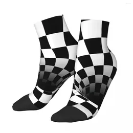 Men's Socks Funny Ankle Optical Illusion Black Hole Checkerboard Geometry Pattern Harajuku Casual Crew Sock Gift Printed