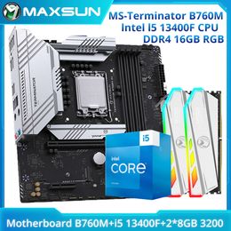 MAXSUN Terminator B760M D4 with CPU i5 13400F Brand-new Motherboard Set Memory RGB DDR4 8G*2=16GB 3200MHz Memory for Gaming PC