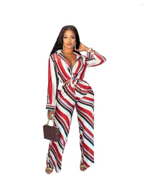 Ethnic Clothing 2024 2 Piece African Clothes For Women Autumn Long Sleeve V-neck Black Red Top Pant Matching Sets