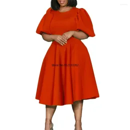 Ethnic Clothing Women Elegant Party Dress O Neck Short Lantern Sleeves Pleated A Line High Waist African Classy Spring Fashion Gowns Event