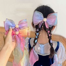 Girls Cute Colorful Chiffon Bow Ribbon Hairpins Mix Wholesale Children Sweet Hair Decorate Headband HairClips Flower