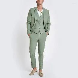 Men's Suits Slim Fit 2024 Mint Green Solid Color Design Custom Made Formal 3 Piece Jacket Pants Vest Evening Party Dinner Blazer