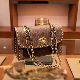 New Camellia Blossom Womens Rivet Chain Crossbody Small Square Handbag sale 60% Off Store Online