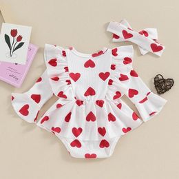 Rompers Valentine S Day Baby Girls Romper Clothes Set Long Sleeve Princess Lace Overall Jumpsuit And Headdress