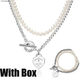 Tkmk Pendant Necklaces Necklace Return to Pendant Designer Jewelry Heart Shape Double-deck Chains with Pearl Necklaces Party Rose Gold Platinum Jewellery