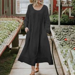 Casual Dresses Women's Ladies Plue Size Loose Solid Long Sleeve Round Neck Dress Womens For Fall